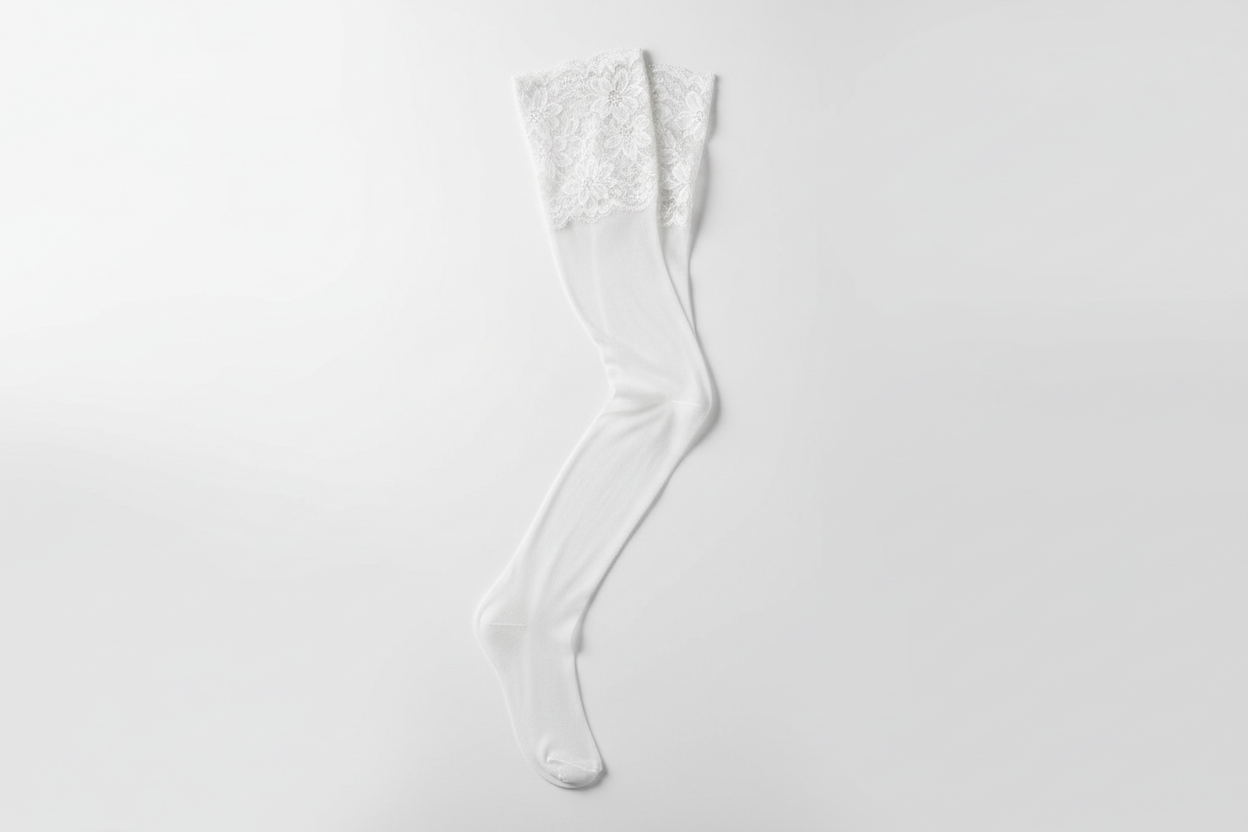 böyle değil ustü dantteli beyaz jartiyer corabı olustur