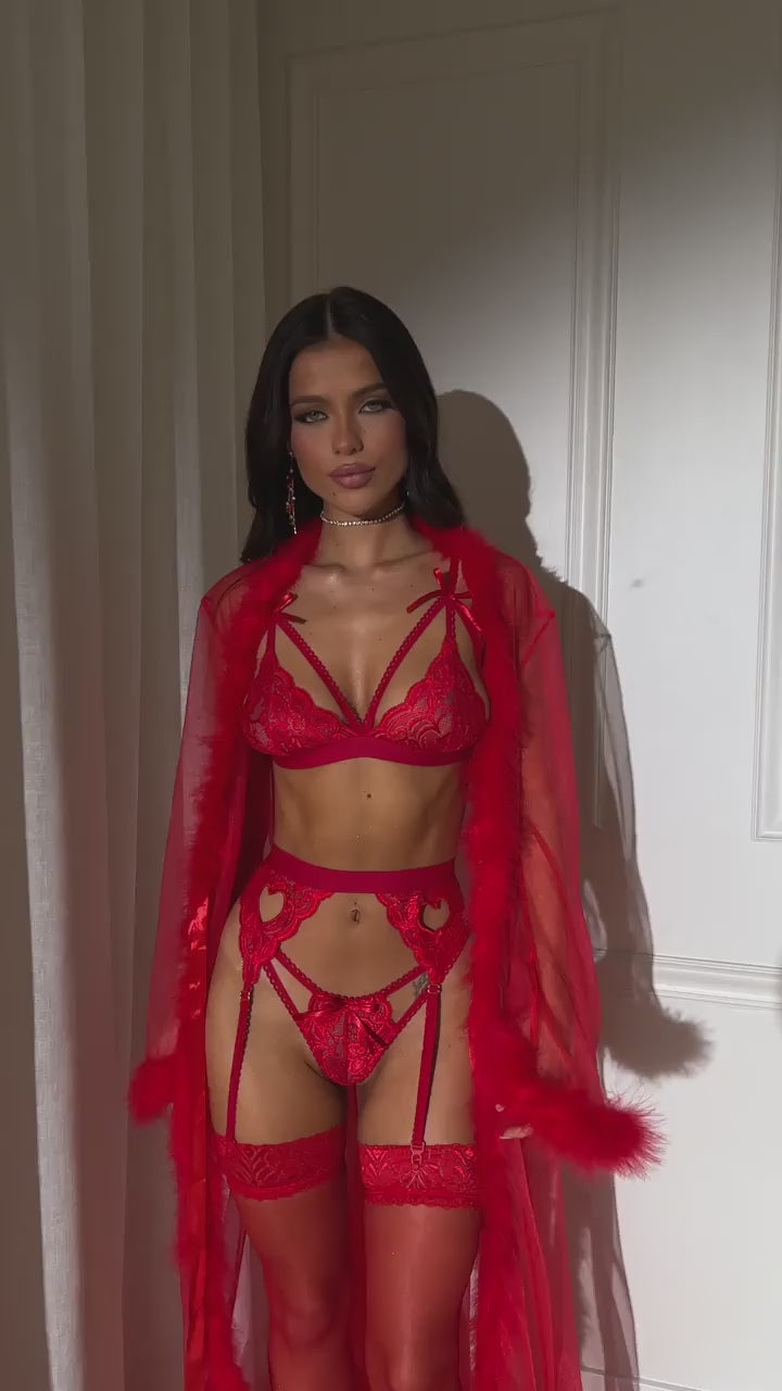 Yılbaşı Özel Aisha Club Kırmızı Dantelli Jartiyer Takımı